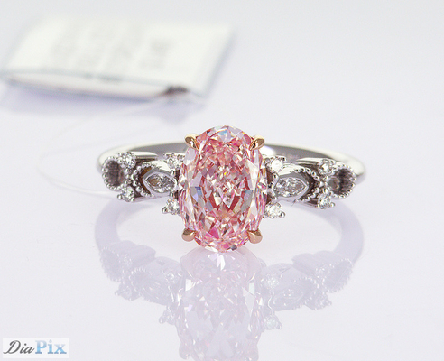 2.2ct IGI 인증 실험실 자란 핑크 타원형 합성 다이아몬드 클래식 스타일 18 카라트 흰 금 반지