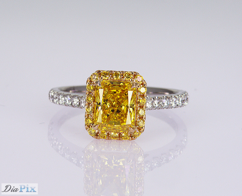 1.1ct 빛나는 모양 화려한 생생한 노란색 실험실 만든 다이아몬드 반지 18K 금 세트
