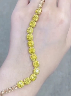6.213ct 황색 다이아몬드 테니스 팔찌 쿠션 모양 재배 다이아몬드