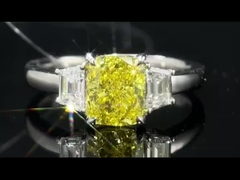 HPHT 1.22ct 3개의 돌 스타일 빛나는 노란색 실험실에서 자라는 다이아몬드 반지 18k 금